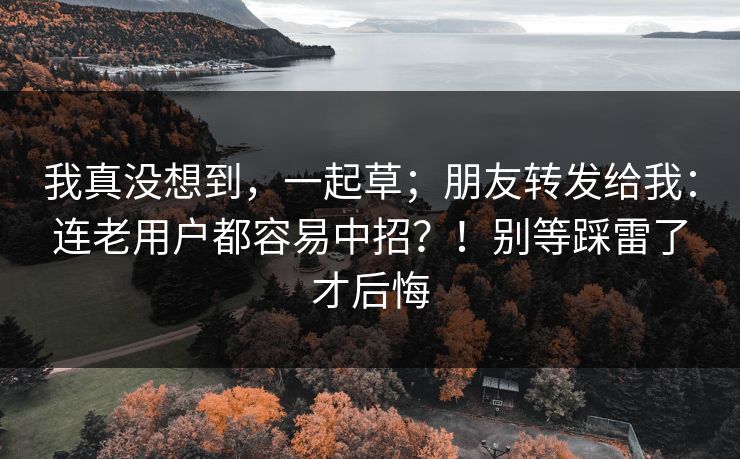 我真没想到,一起草;朋友转发给我:连老用户都容易中招?!别等踩雷了才后悔 我真没想到,一起草;朋友转发给我:连老用户都容易中招?!别等踩雷了才后悔