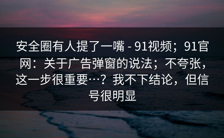 安全圈有人提了一嘴 - 91视频；91官网：关于广告弹窗的说法；不夸张，这一步很重要…？我不下结论，但信号很明显